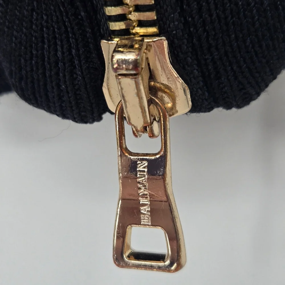 Balmain Paris Men's Oversized S Black Knit Logo Sweater Gold Side Zip Designer